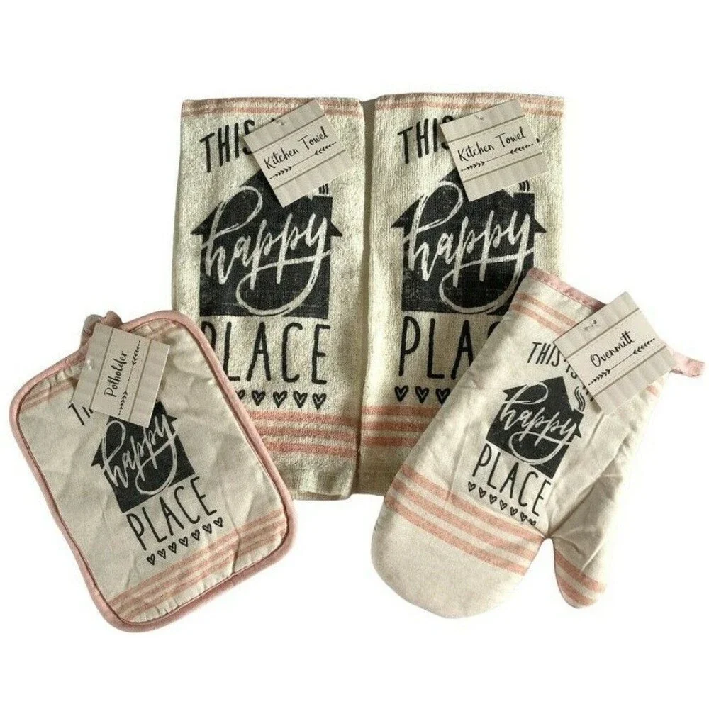 Oven Mitt Potholder Dish Towels Set of 4 This is My Happy Place Beach Summer